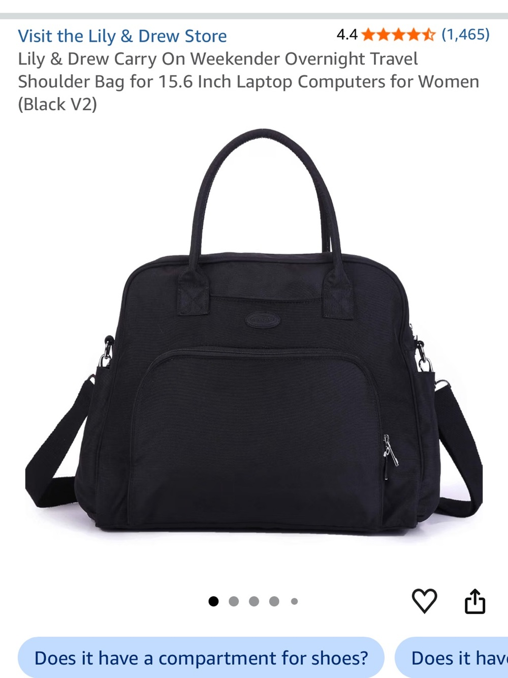 Lily & Drew Black Travel Weekender Bag for Women